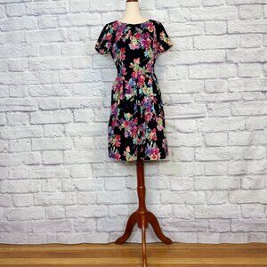 Komodo Black Devore Cotton Floral Knee-Length Dress